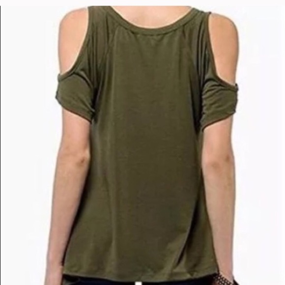 NEW cold shoulder army green shirt size M - Picture 2 of 3
